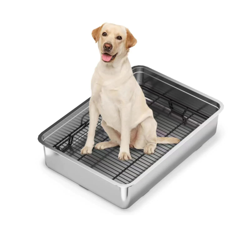 Litiera inox caini SHAW® cu grilaj si iarba artificiala, 50x70cm