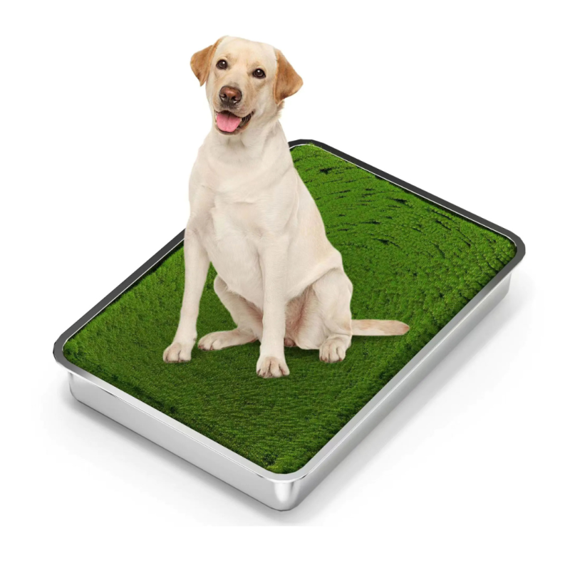 Litiera inox caini SHAW® cu grilaj si iarba artificiala, 50x70cm