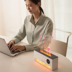 Difuzor de Aromaterapie cu Efect de Flacara ELUXIO tip Umidificator 3-in-1 cu Lampa de Sare Himalaya, 260ml