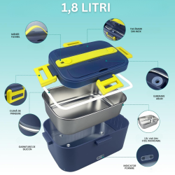 Caserola Electrica pentru Pranz Eluxio, 1.8L, 75W, Incalzire Rapida, 3 in 1 pentru Masina si Birou, Incalzitor Alimente Portabil