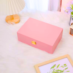 Cutie Eleganta pentru Bijuterii tip Organizator bijuterii, Design din Lemn si Catifea, Roz, 23 x 15 x 7.5 cm