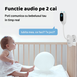 Camera video smart bebelusi Xiaovv Baby Monitor, Aplicatie mobila, Night vision, Detectare plans si miscare