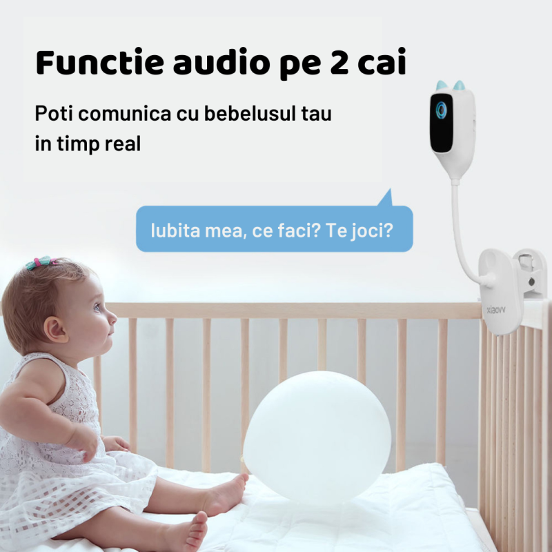 Camera video smart bebelusi Xiaovv Baby Monitor, Aplicatie mobila, Night vision, Detectare plans si miscare