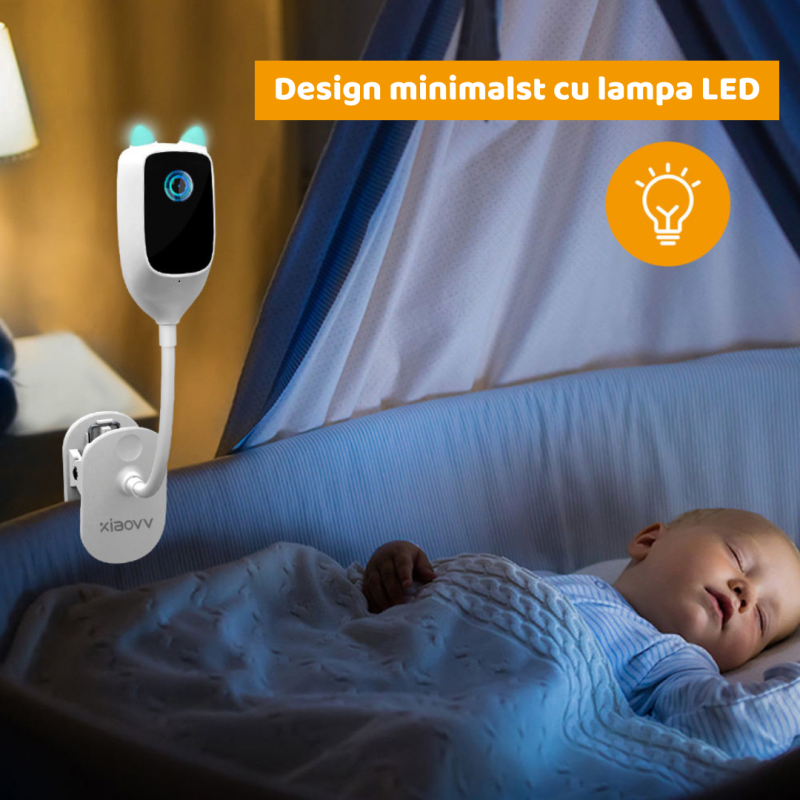 Camera video smart bebelusi Xiaovv Baby Monitor, Aplicatie mobila, Night vision, Detectare plans si miscare