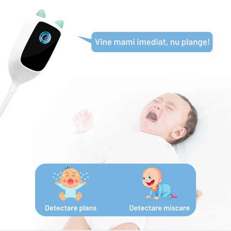 Camera video smart bebelusi Xiaovv Baby Monitor, Aplicatie mobila, Night vision, Detectare plans si miscare