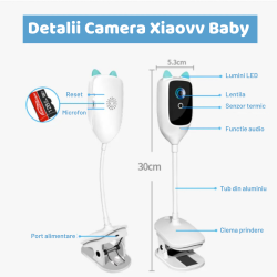 Camera video smart bebelusi Xiaovv Baby Monitor, Aplicatie mobila, Night vision, Detectare plans si miscare