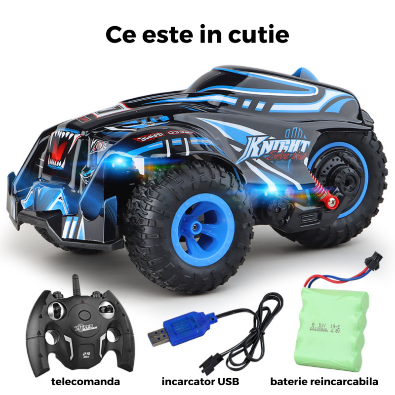 Masina cu telecomanda pentru copii, masinuta de cascadorie, de drift cu rotire la 360 grade si rasturnari de 180 grade, albastru