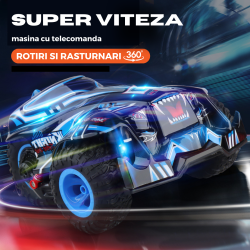 Masina cu telecomanda pentru copii, masinuta de cascadorie, de drift cu rotire la 360 grade si rasturnari de 180 grade, albastru