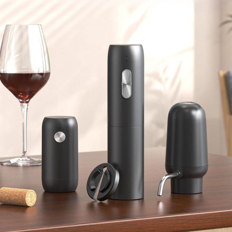 Desfacator Electric de Sticle Vin Eluxio®, Set Profesional 5-in-1 pentru Deschiderea Sticlelor de Vin, USB