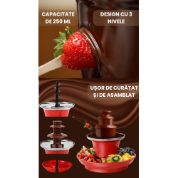 Fantana de Ciocolata Electrica cu 3 Nivele, Set Mini Fondue cu Tavita pentru Servire, Functie de Mentinere la Cald