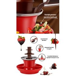 Fantana de Ciocolata Electrica cu 3 Nivele, Set Mini Fondue cu Tavita pentru Servire, Functie de Mentinere la Cald