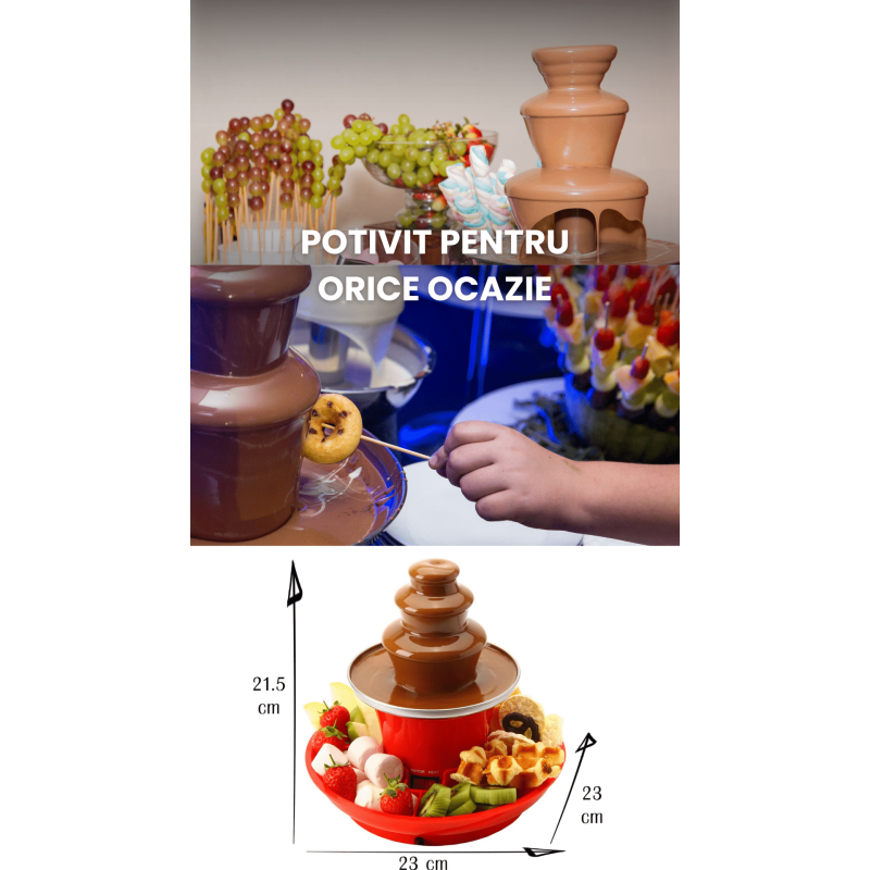 Fantana de Ciocolata Electrica cu 3 Nivele, Set Mini Fondue cu Tavita pentru Servire, Functie de Mentinere la Cald