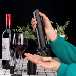 Desfacator Electric de Sticle Vin Eluxio®, Set Profesional 3-in-1 , Reincarcabil USB, Aerator, Dop Vidat, Taietor de Folie