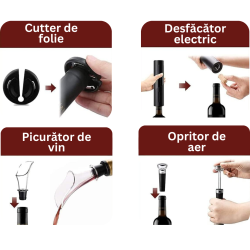 Desfacator Electric de Sticle Vin Eluxio®, Set Profesional 3-in-1 , Reincarcabil USB, Aerator, Dop Vidat, Taietor de Folie