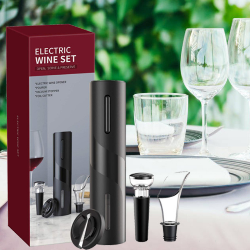 Desfacator Electric de Sticle Vin Eluxio®, Set Profesional 3-in-1 , Reincarcabil USB, Aerator, Dop Vidat, Taietor de Folie