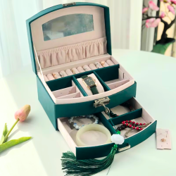 Cutie de Bijuterii Eleganta tip Organizator bijuterii, Verde inchis, 20 x 16 x 10 cm