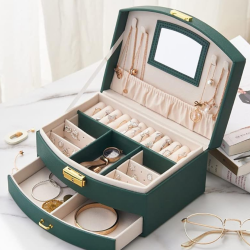 Cutie de Bijuterii Eleganta tip Organizator bijuterii, Verde inchis, 20 x 16 x 10 cm