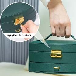 Cutie de Bijuterii Eleganta tip Organizator bijuterii, Verde inchis, 20 x 16 x 10 cm