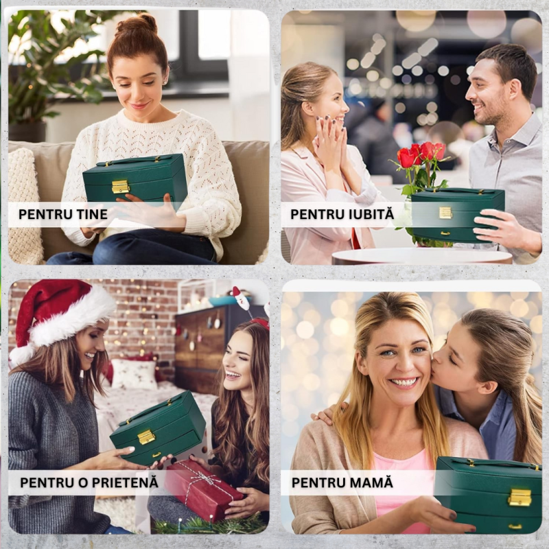 Cutie de Bijuterii Eleganta tip Organizator bijuterii, Verde inchis, 20 x 16 x 10 cm