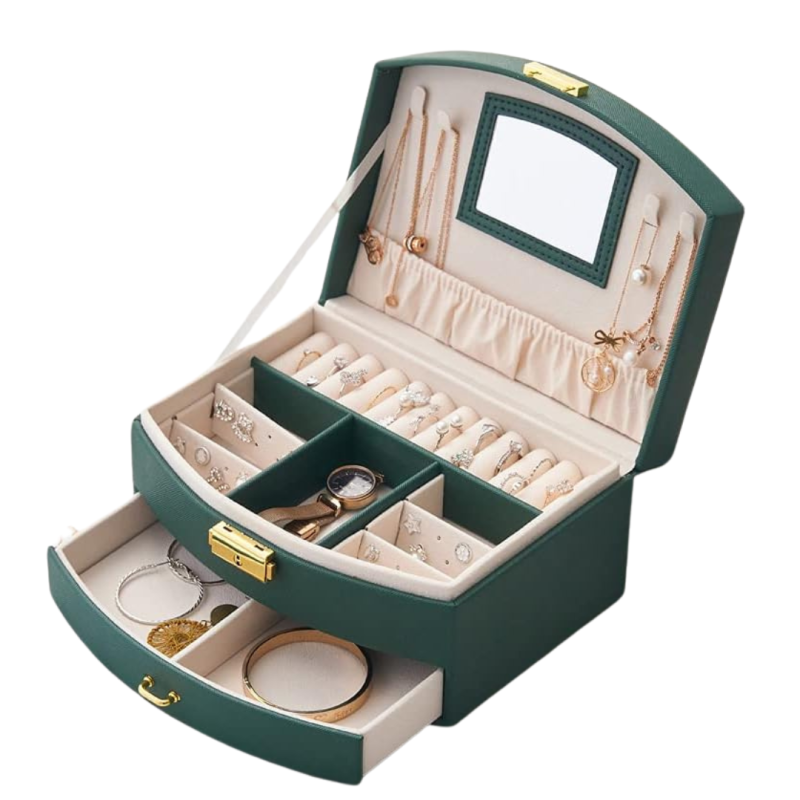 Cutie de Bijuterii Eleganta tip Organizator bijuterii, Verde inchis, 20 x 16 x 10 cm