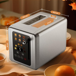 Prajitor de Paine Digital Eluxio, Panou de control touch, Temporizator, 6 Setari de Rumenire, Functie Bagel, Inox