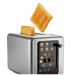 Prajitor de Paine Digital Eluxio, Panou de control touch, Temporizator, 6 Setari de Rumenire, Functie Bagel, Inox