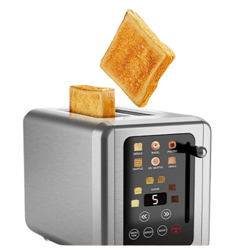 Prajitor de Paine Digital Eluxio, Panou de control touch, Temporizator, 6 Setari de Rumenire, Functie Bagel, Inox
