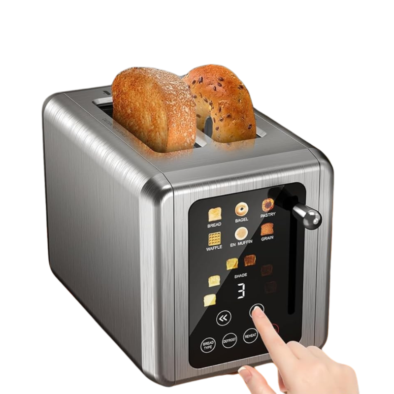 Prajitor de Paine Digital Eluxio, Panou de control touch, Temporizator, 6 Setari de Rumenire, Functie Bagel, Inox