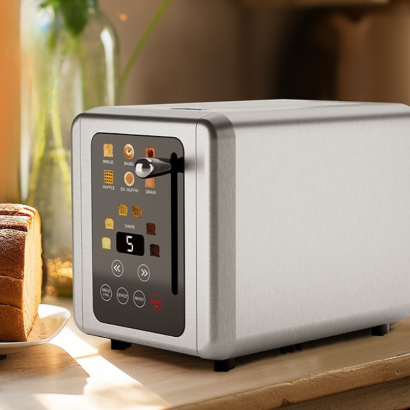 Prajitor de Paine Digital Eluxio, Panou de control touch, Temporizator, 6 Setari de Rumenire, Functie Bagel, Inox