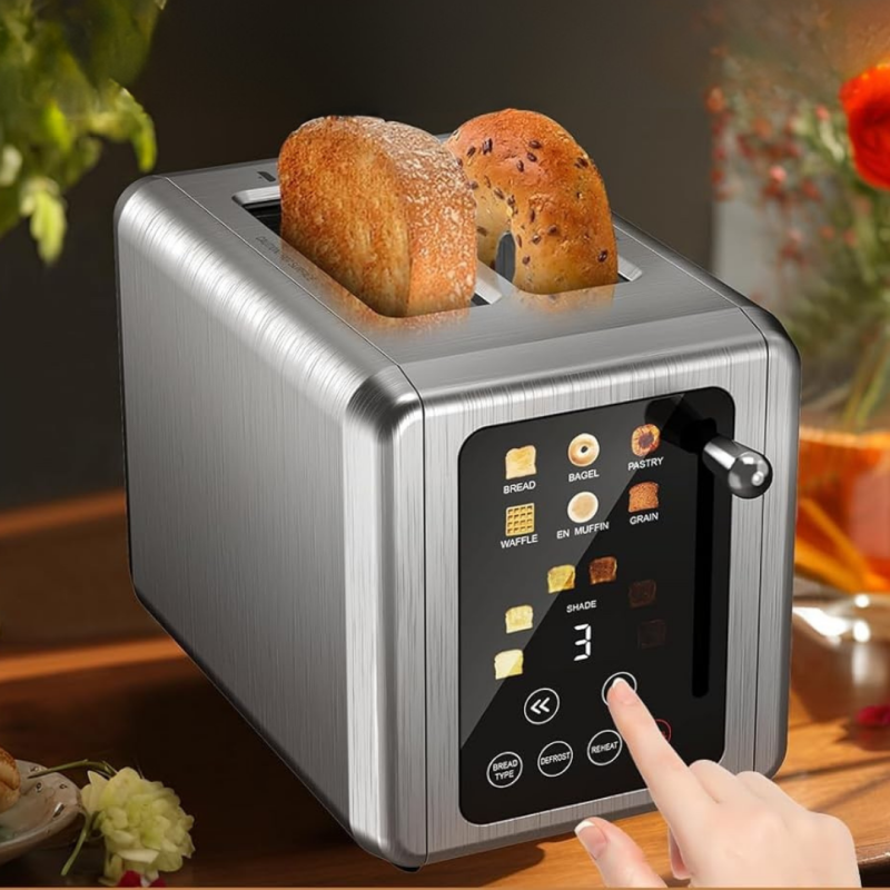 Prajitor de Paine Digital Eluxio, Panou de control touch, Temporizator, 6 Setari de Rumenire, Functie Bagel, Inox