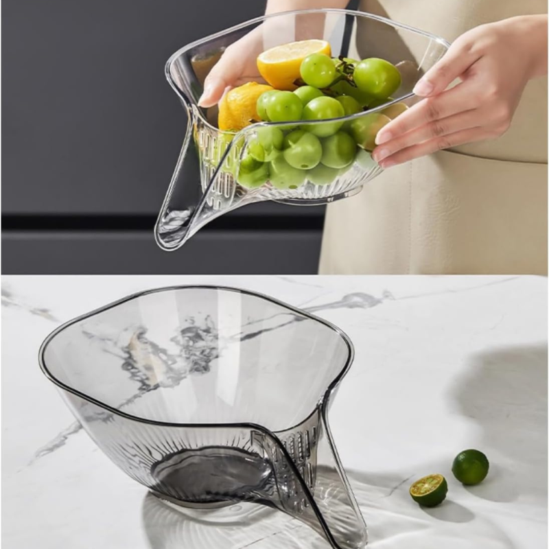 Sita de Scurgere Multifunctionala tip Strecuratoare cu Pipa, Bol pentru Spalare Legume, Paste si Salate