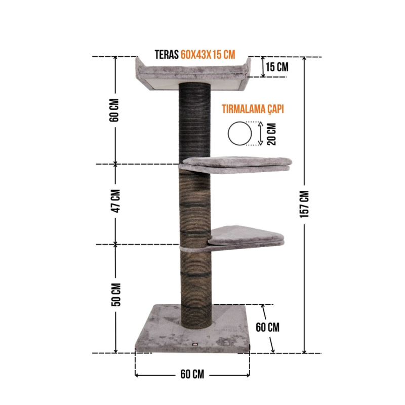 Ansamblu de joaca si catarat pentru pisici cu sisal, SHAW, MDF, maro, model Paris