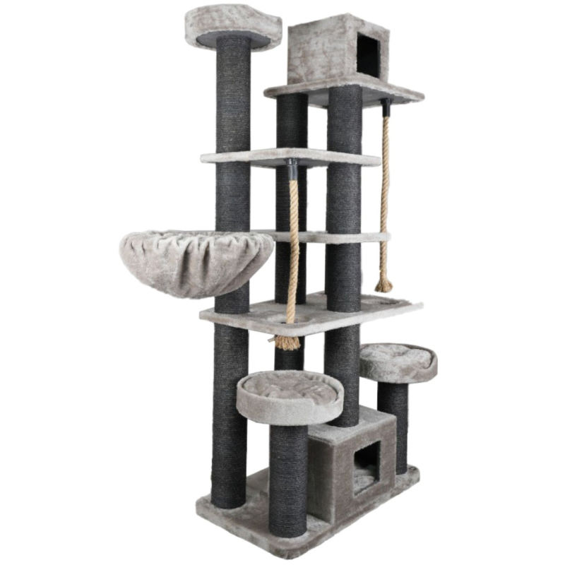 Ansamblu de joaca si catarat pentru pisici cu sisal, SHAW, MDF, gri, model Los Angeles