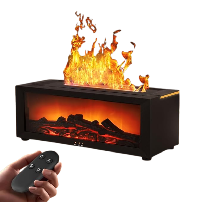 Difuzor de Aromaterapie cu Efect de Flacara ELUXIO tip Umidificator, 200ml, Lampa Ambientala cu 7 Culori, Silentios, Negru