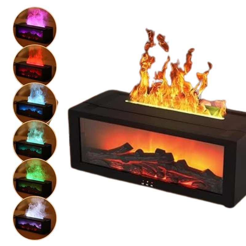 Difuzor de Aromaterapie cu Efect de Flacara ELUXIO tip Umidificator, 200ml, Lampa Ambientala cu 7 Culori, Silentios, Negru