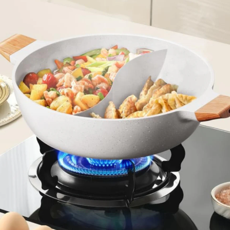 Tigaie Eluxio cu Separator, Gatire Simultana, Aluminiu Turnat Antiaderent, Compatibila Inductie, Gaz si Vitroceramica