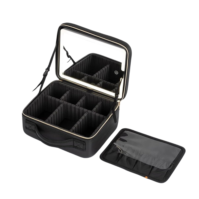 Geanta de Machiaj ELUXIO cu Oglinda LED, cu Lumina Reglabila, Compartimente Ajustabile si Design Premium, marime S