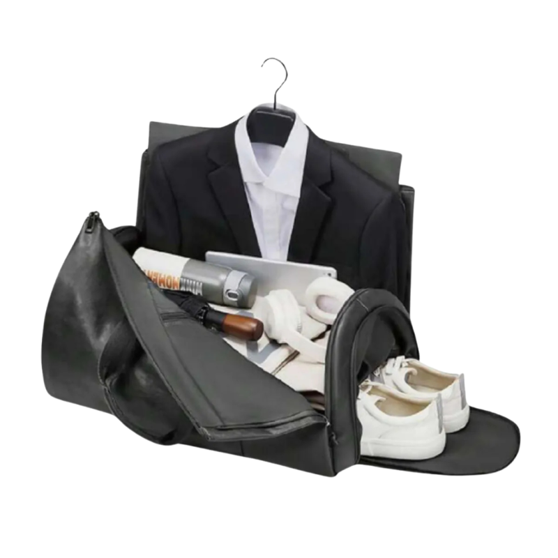 Geanta de calatorie din piele ecologica, Ergonomica, Practica, Unisex, Negru