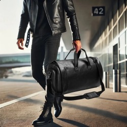 Geanta de calatorie din piele ecologica, Ergonomica, Practica, Unisex, Negru