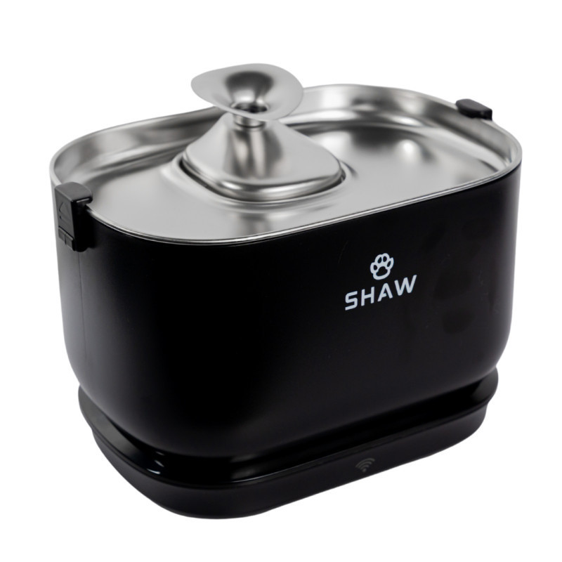 Fantana de apa smart SHAW® PRO V3 cu baterie si senzor, aplicatie mobila, sterilizare UV, pompa wireless, sistem filtrare, Negru