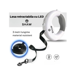 Lesa retractabila cu LED, SHAW, cu suport si o rola saci gunoi, 3 m