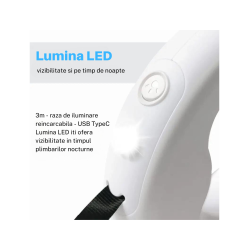 Lesa retractabila cu LED, SHAW, cu suport si o rola saci gunoi, 3 m