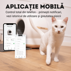 Litiera automata smart SHAW® Ultra pentru pisici, auto-curatare, sterilizare UV, odorizant, aplicatie mobila, bej