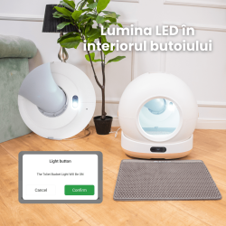 Litiera automata smart SHAW® Ultra pentru pisici, auto-curatare, sterilizare UV, odorizant, aplicatie mobila, bej
