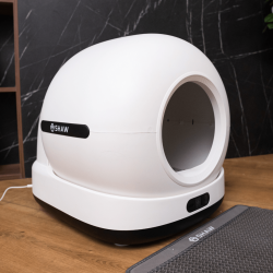 Litiera automata smart SHAW® Ultra pentru pisici, auto-curatare, sterilizare UV, odorizant, aplicatie mobila, negru