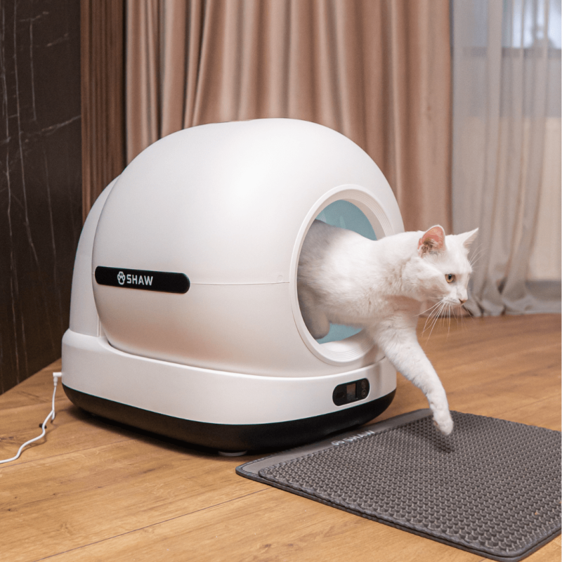 Litiera automata smart SHAW® Ultra pentru pisici, auto-curatare, sterilizare UV, odorizant, aplicatie mobila, negru