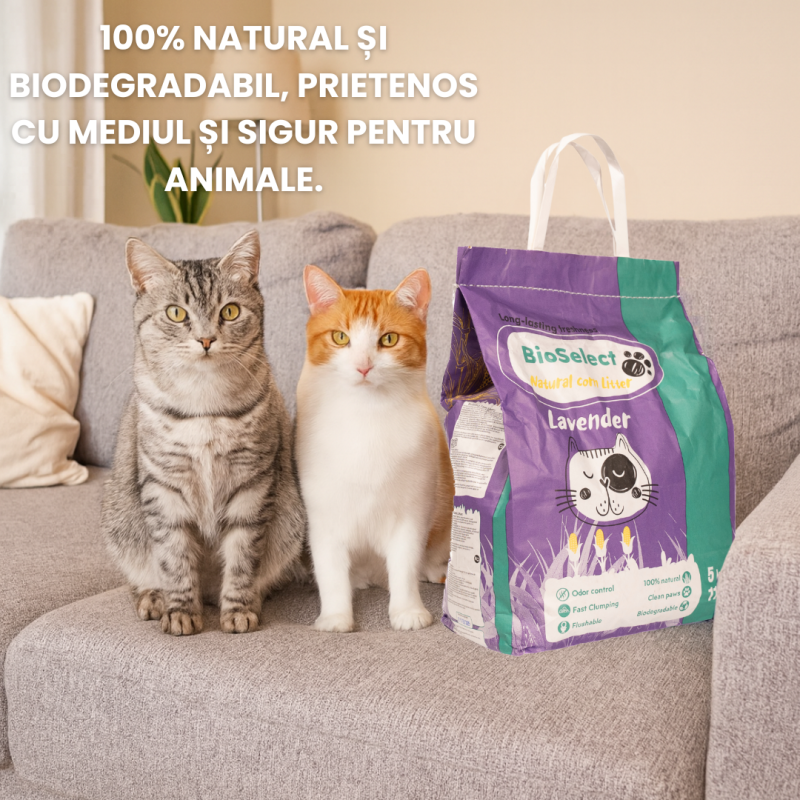 Set 2 x nisip Biodegradabil pentru Pisici si Litiera Automata BioSelect, Asternut Natural din Porumb, Fara Praf, Fara Miros