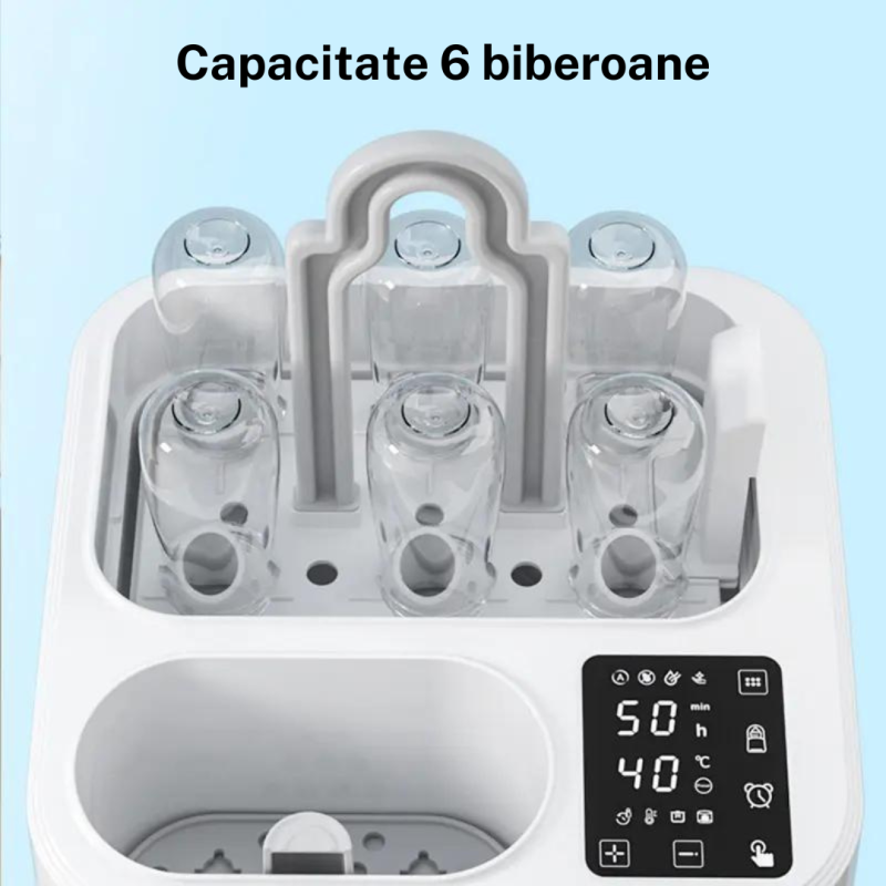 RESIGILAT - Sterilizator si Incalzitor pentru biberoane Kindy, 4 in 1, functie gatire lenta, uscare, Afisaj LED