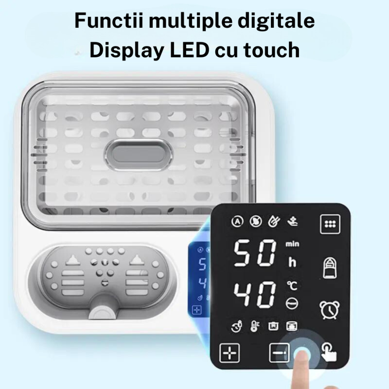 RESIGILAT - Sterilizator si Incalzitor pentru biberoane Kindy, 4 in 1, functie gatire lenta, uscare, Afisaj LED