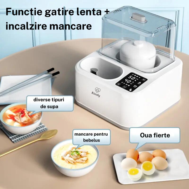 RESIGILAT - Sterilizator si Incalzitor pentru biberoane Kindy, 4 in 1, functie gatire lenta, uscare, Afisaj LED